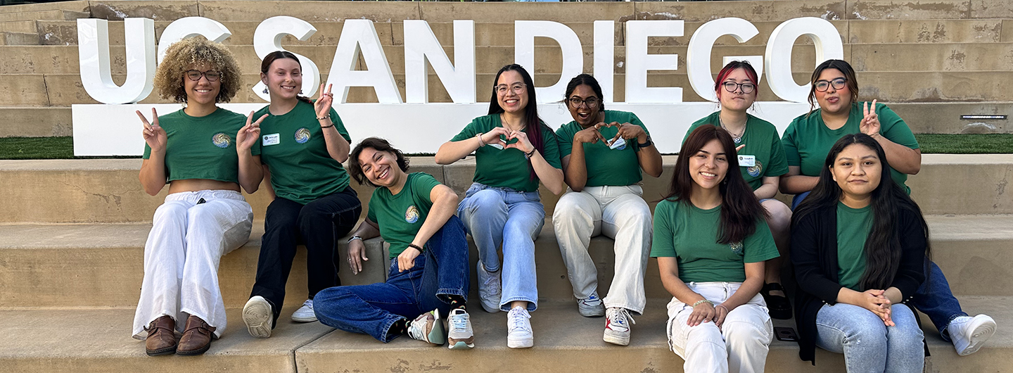 Group of students in front of UC San Diego sign