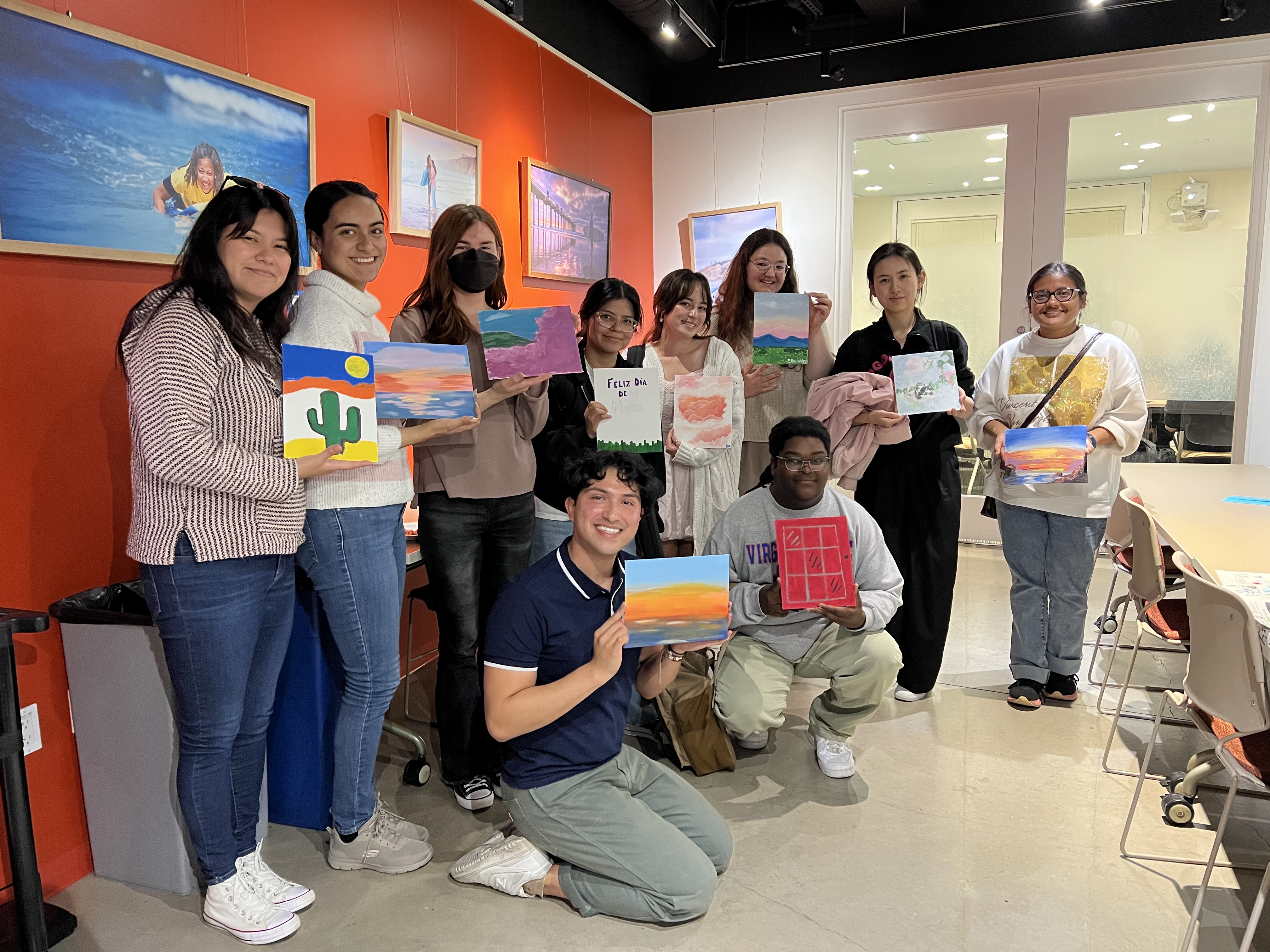 students standing with art
